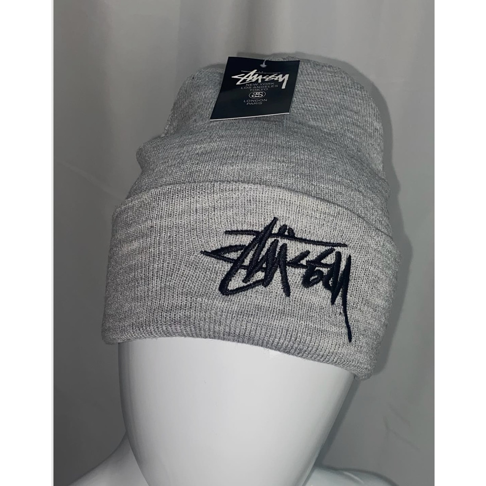 NEW STUSSY GREY BIG BASIC BEANIE - OS